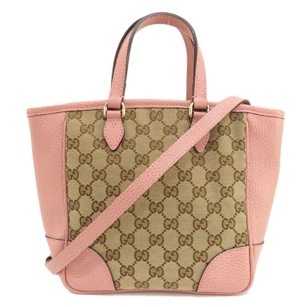 Gucci GG Outlet 2way Handbag Canvas Leather Brown x Pink